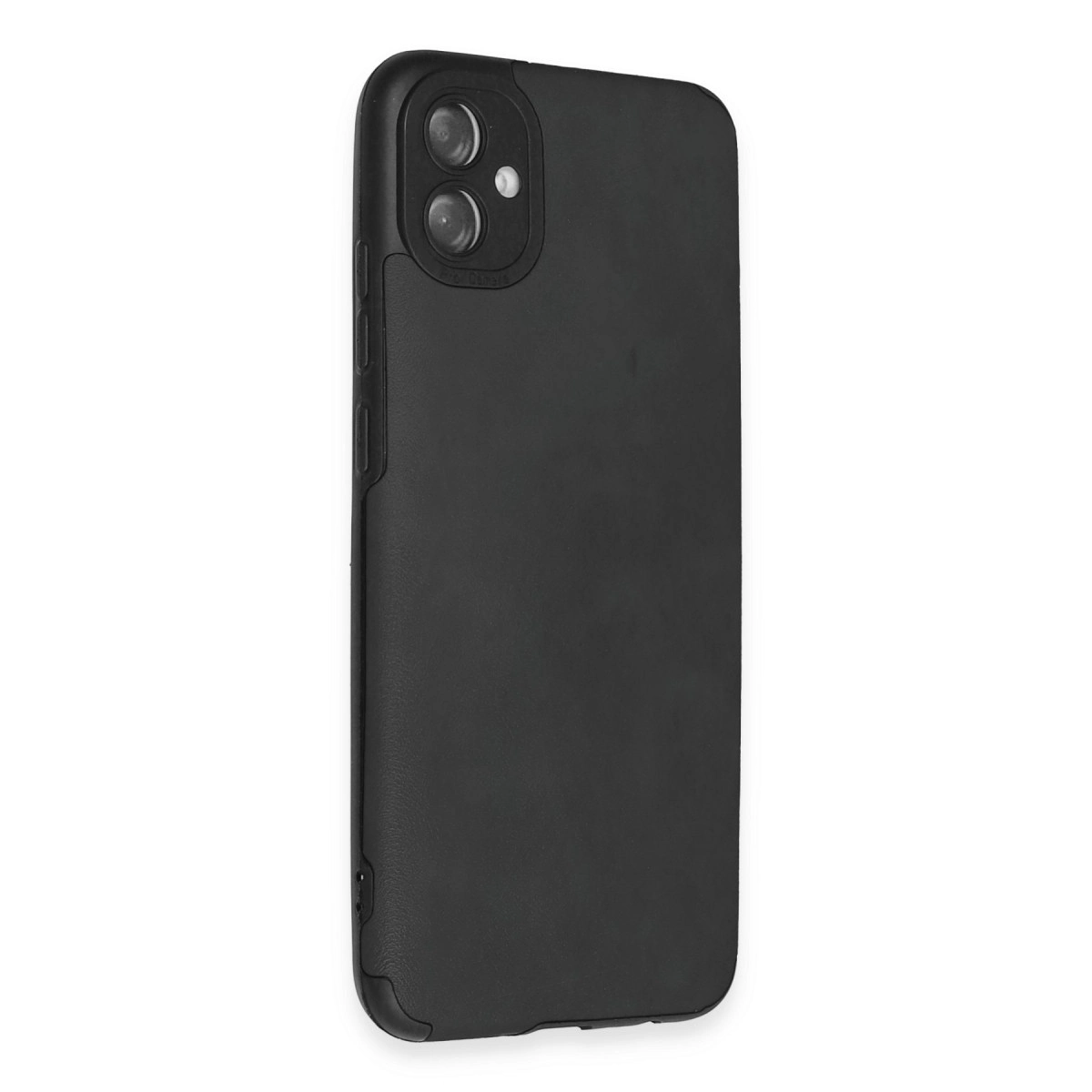 Arkada iki kamera lensi olan siyah telefon kılıfı.