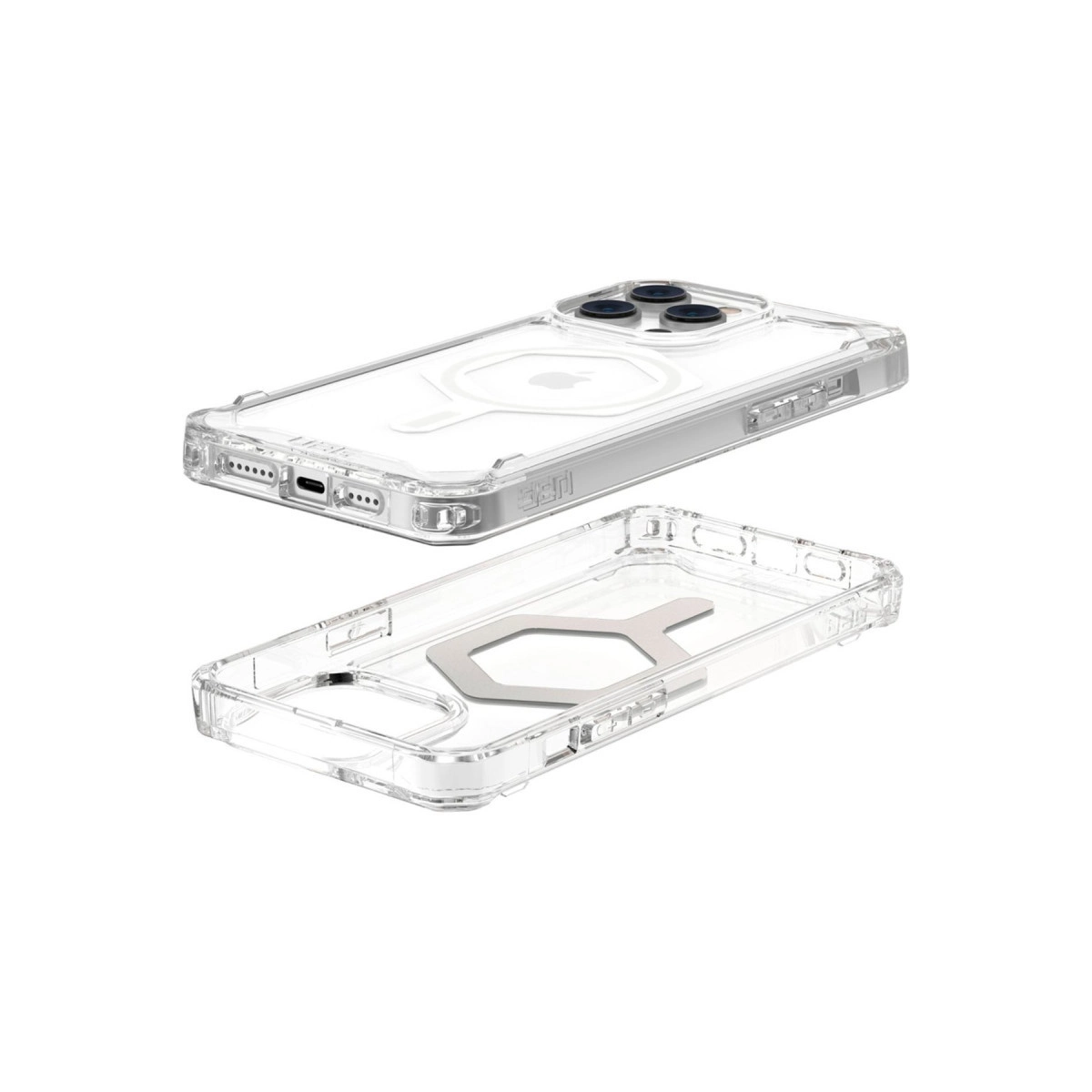 MagSafe halkalı ve görünür lensli şeffaf iPhone kılıfı.