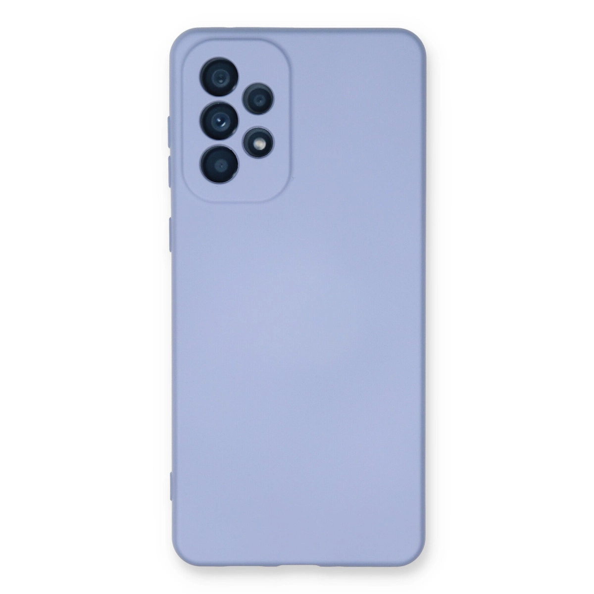 Sol tarafta kamera lens dizilimine sahip lavanta rengi telefon kılıfı.