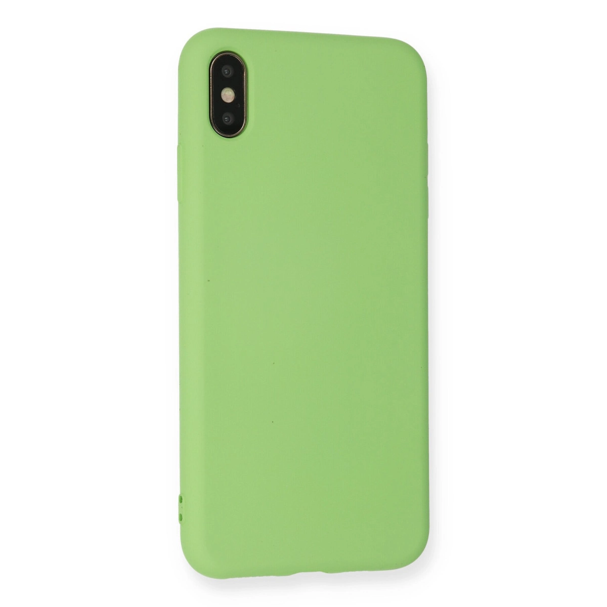 Sol üstte çift kamera kesimli açık yeşil telefon kılıfı.