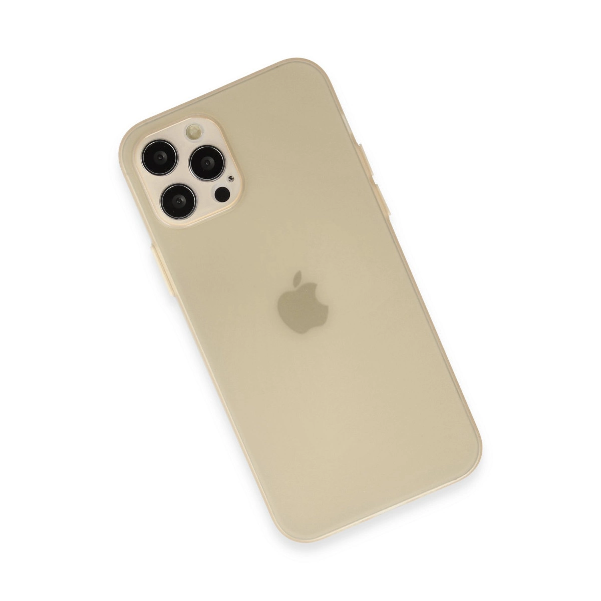 Arkada Apple logosu ve üç kamera lensi olan açık altın rengi iPhone.