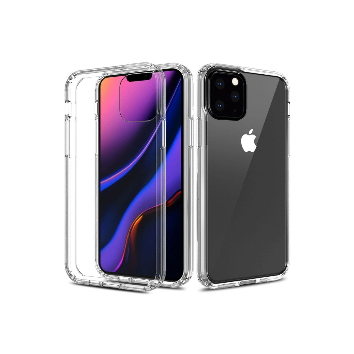 Yan yana iki şeffaf telefon kılıfı, biri iPhone'lu.