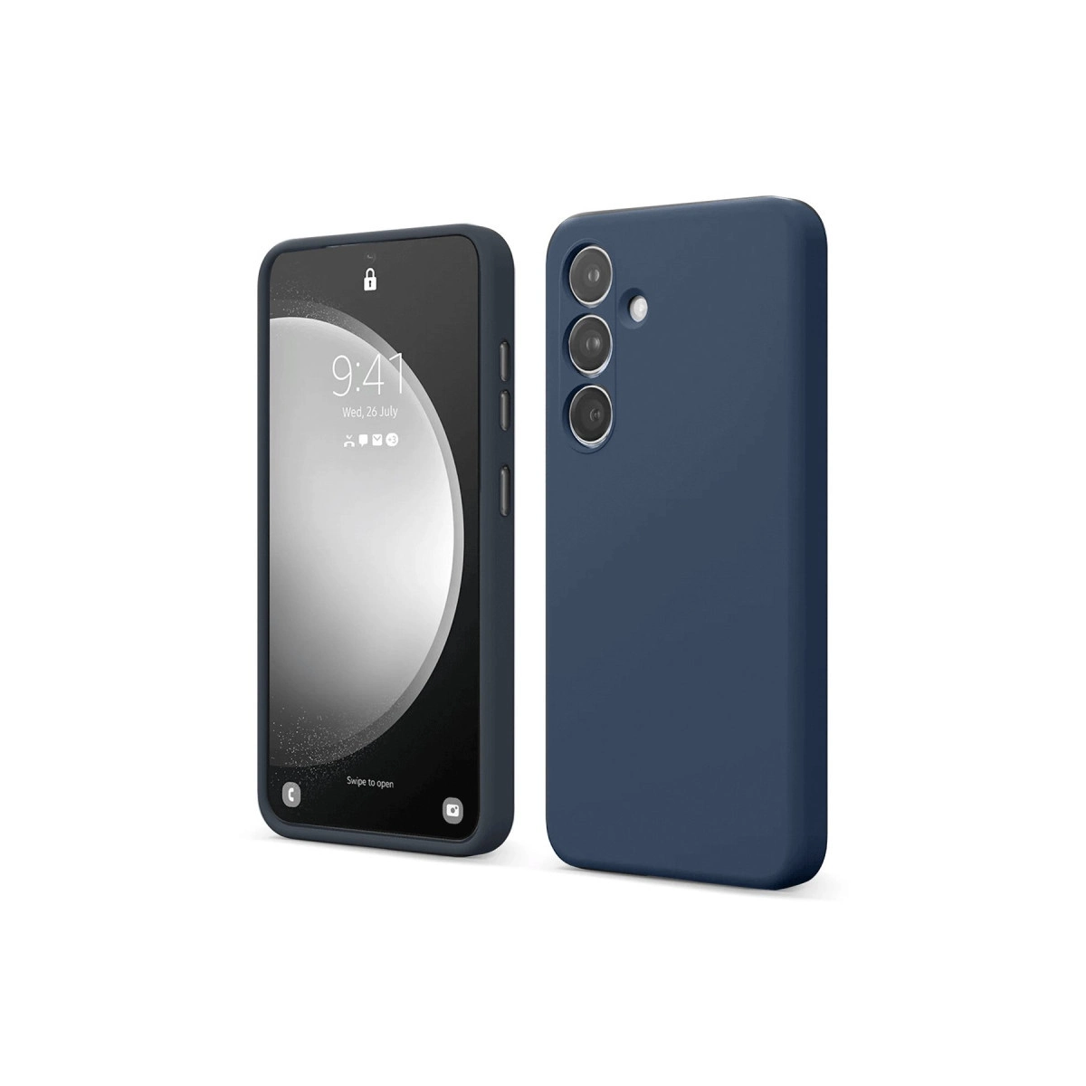 Kılıflı mavi bir akıllı telefon, başka bir kılıflı mavi akıllı telefonun yanında duruyor.