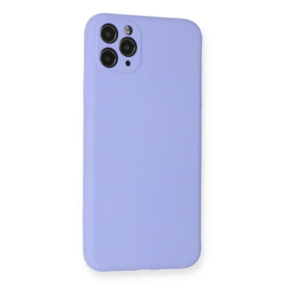 Arkada üç kamera lensi olan lavanta rengi telefon kılıfı.