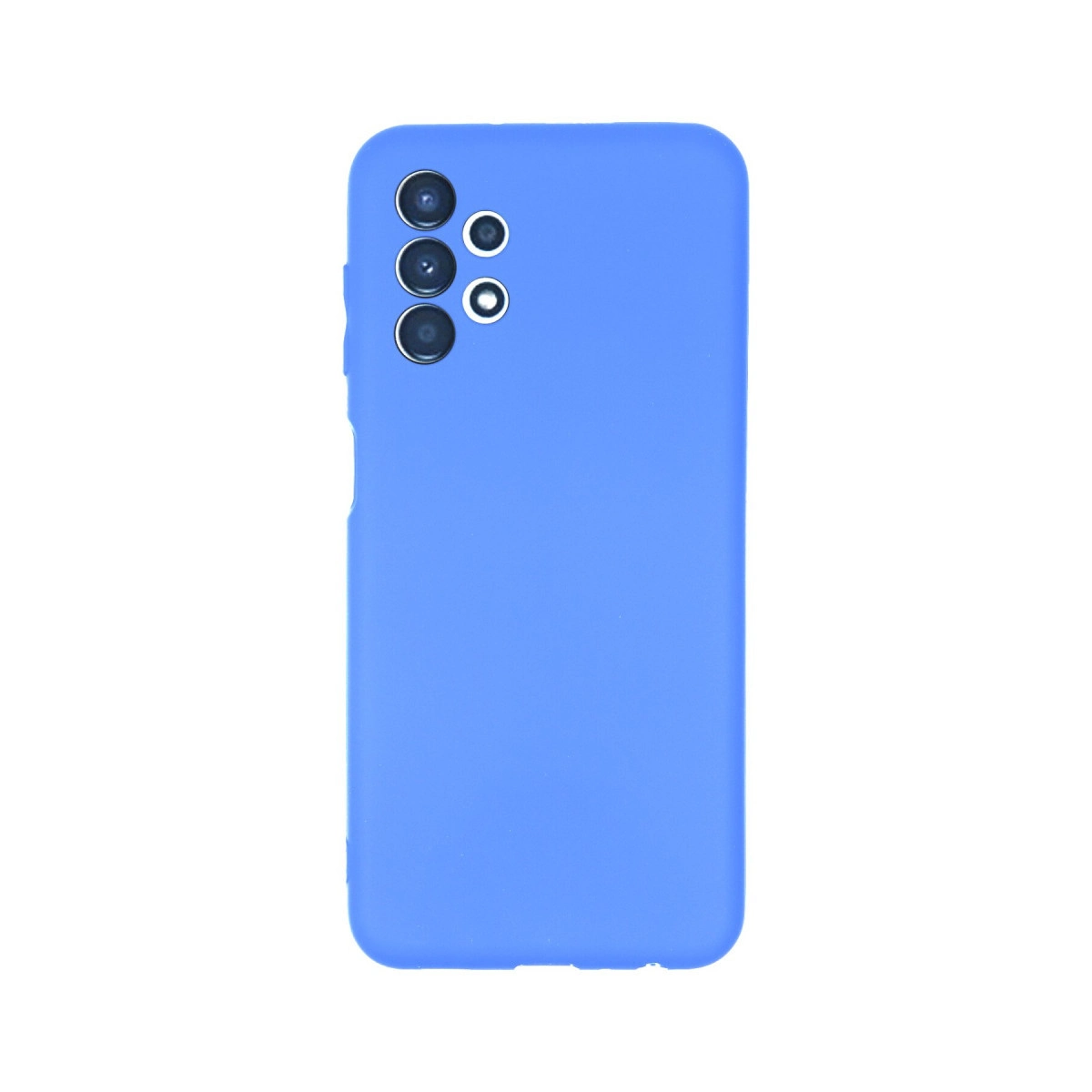 Arkada dört kamera lensli mavi telefon kılıfı.