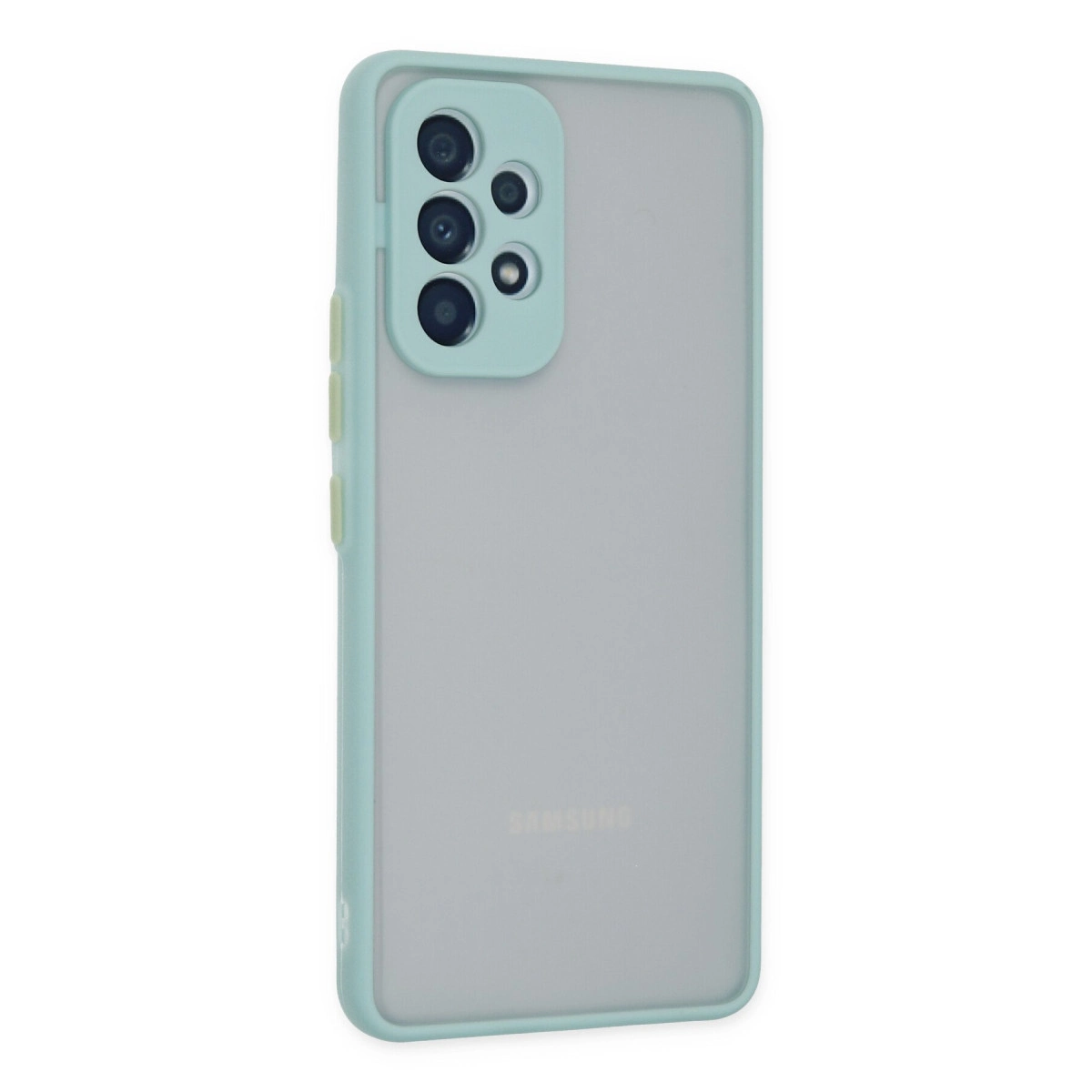 Arkada dört kamerası olan açık mavi telefon kılıfı.