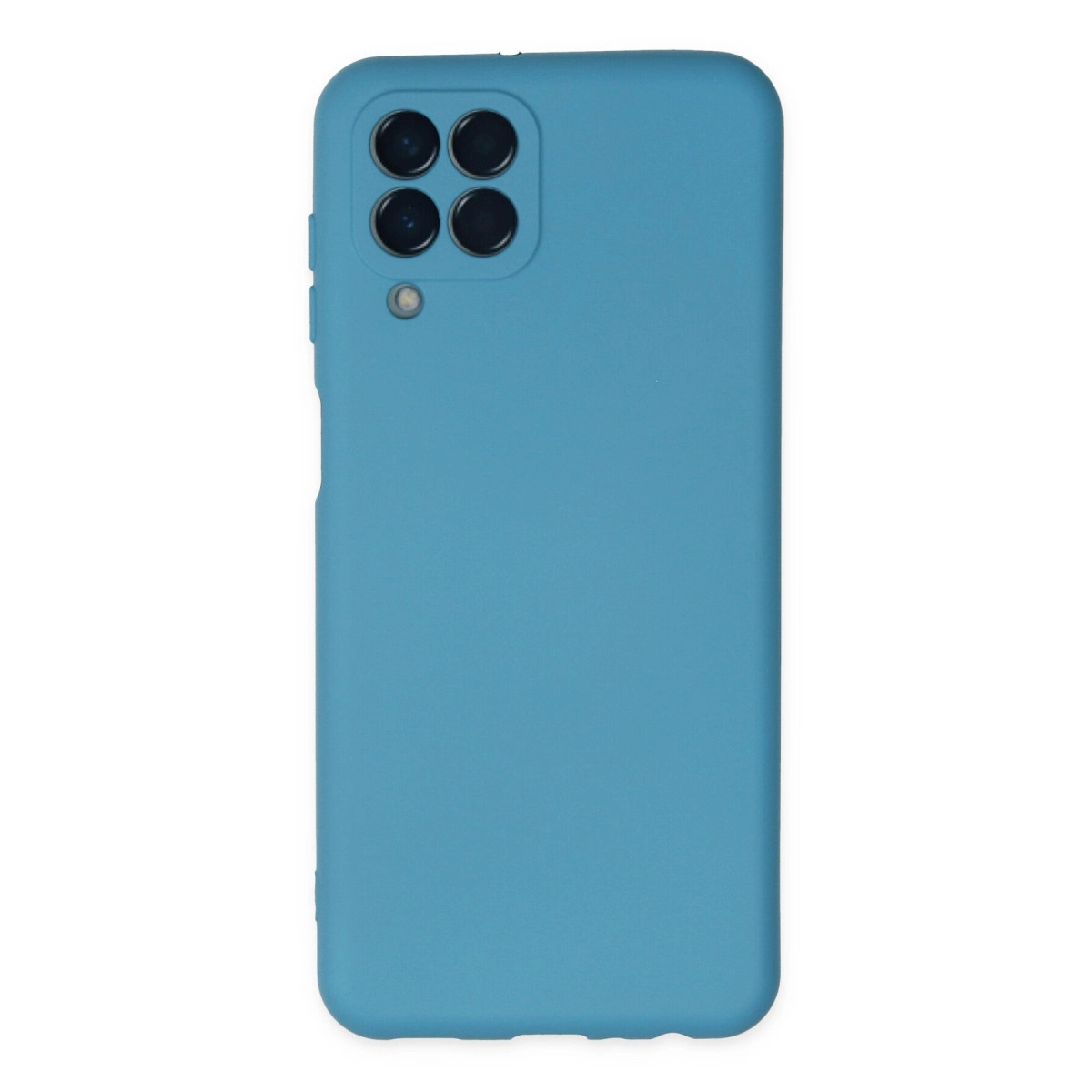 Sol üstte dört kamerası olan mavi bir telefon kılıfı.