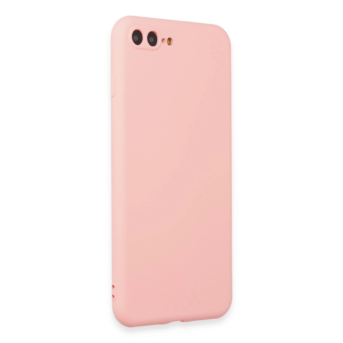 İki kamera lensli ve flaşlı açık pembe telefon kılıfı.