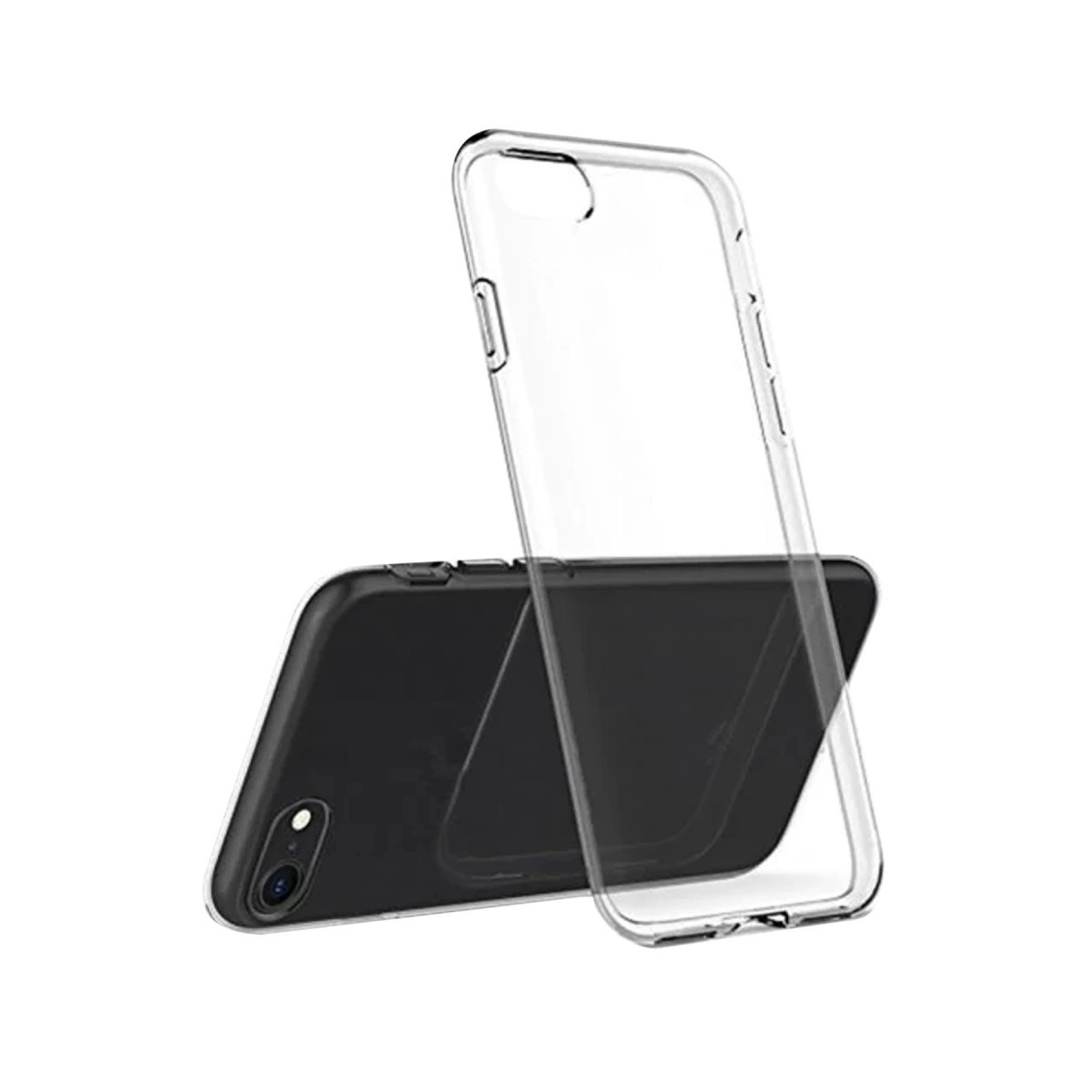 Şeffaf telefon kılıfı siyah bir akıllı telefonun üzerinde duruyor.