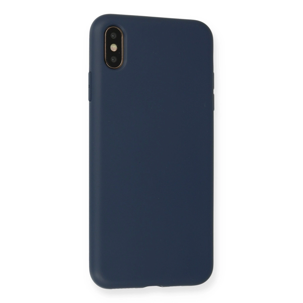 Arkada çift kamera kesimli lacivert telefon kılıfı.