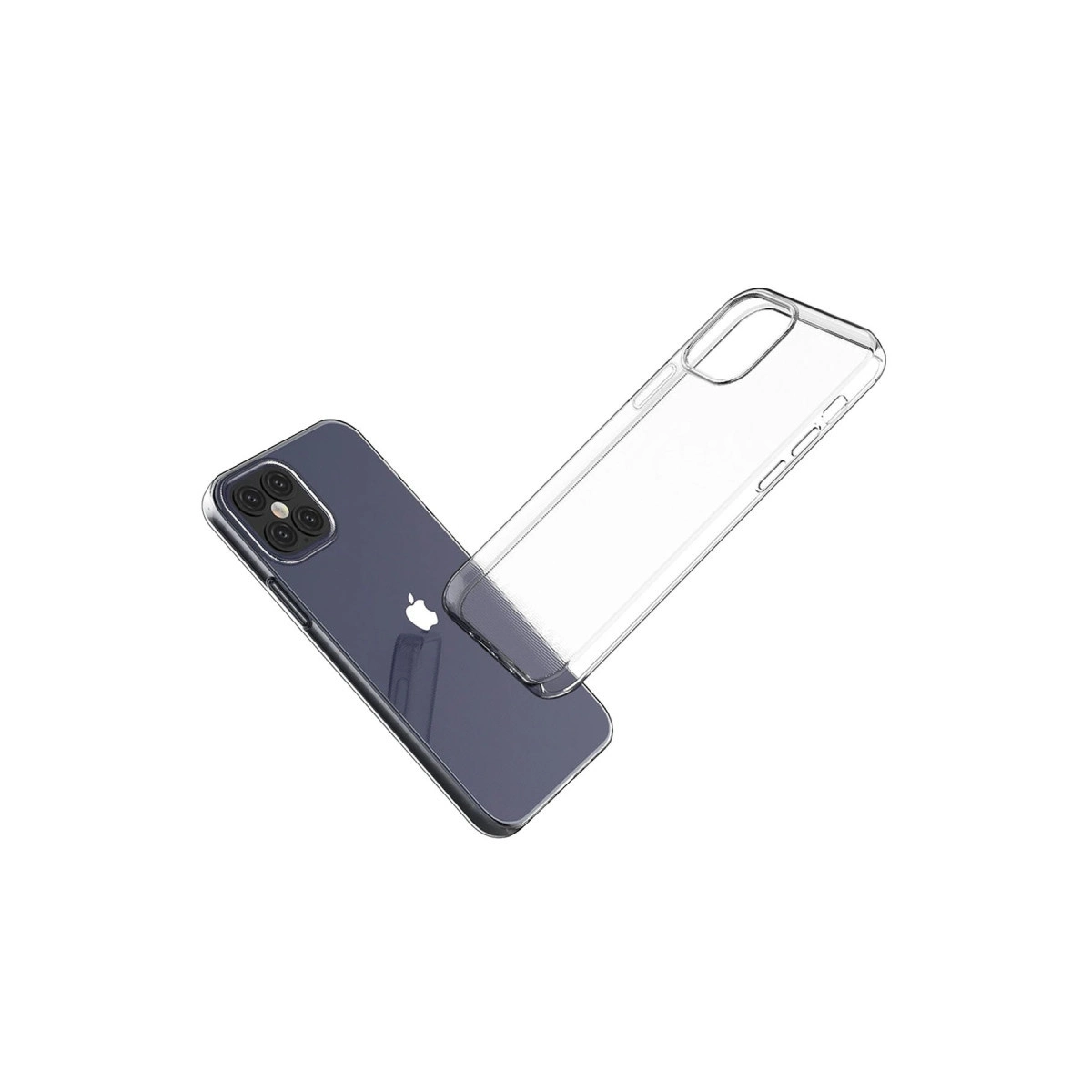 Şeffaf telefon kılıfı, koyu renkli bir akıllı telefonun yanında.