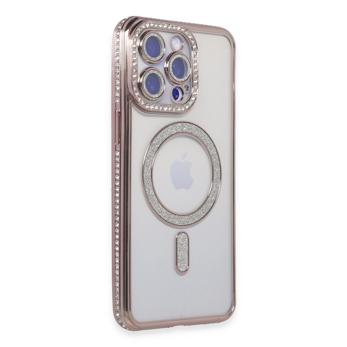 NEWFACE iPhone 15 Pro Uyumlu Joke Simli Magneticsafe Kılıf Telefon Kılıfı Pembe