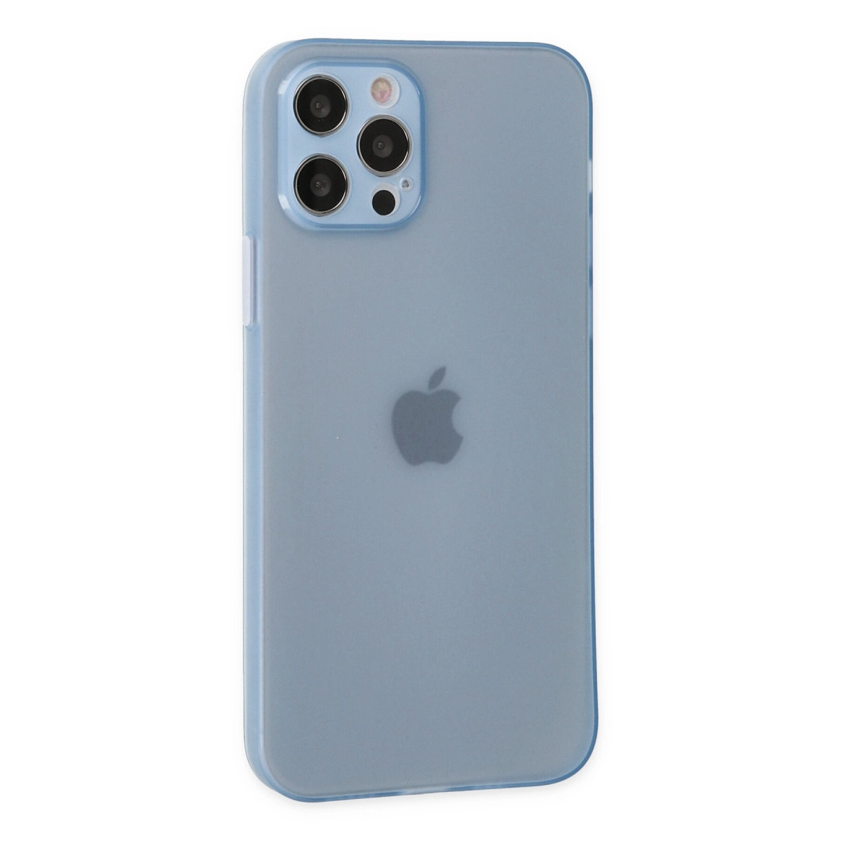 Kameralı ve Apple logolu mavi iPhone'un arkası.