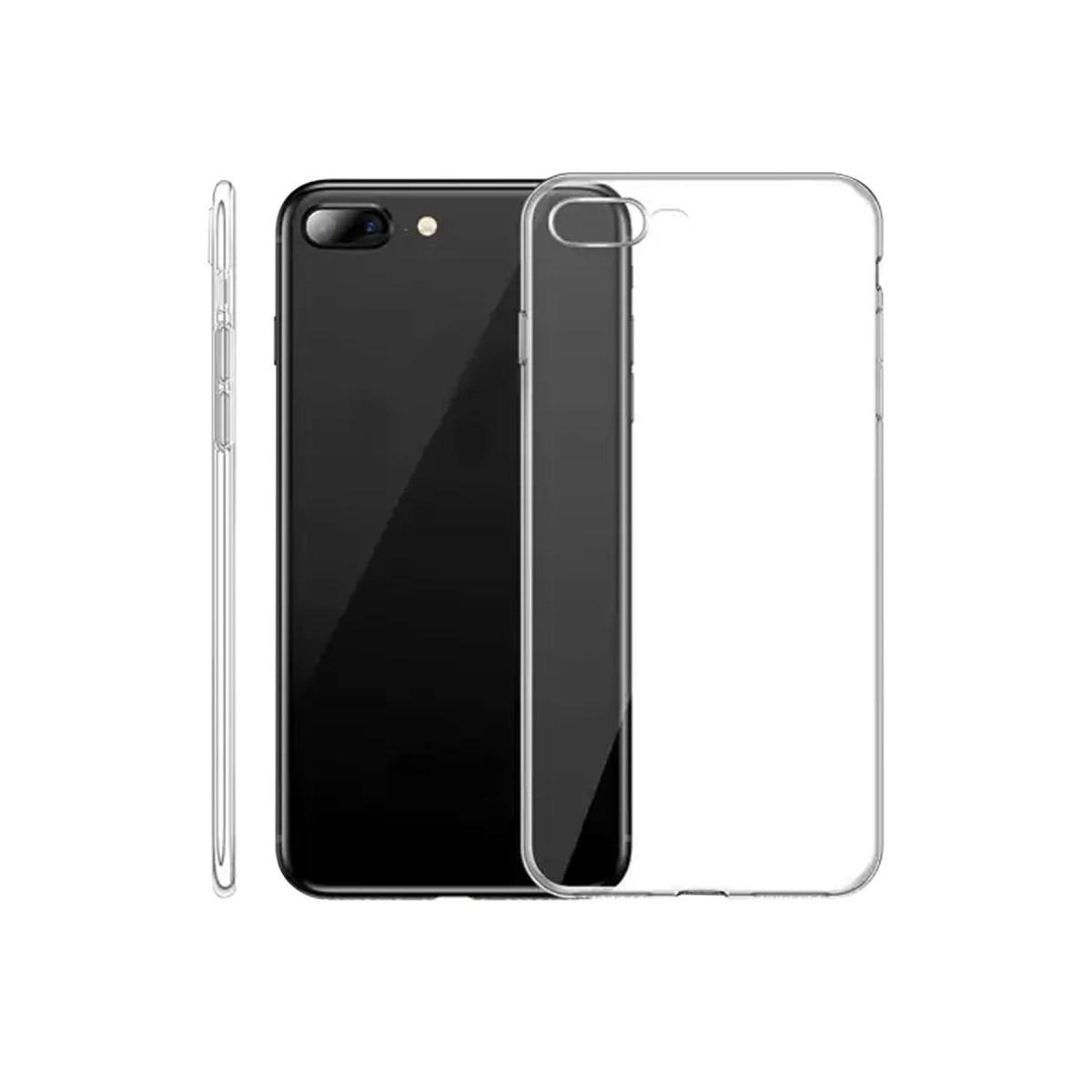 Şeffaf koruyucu kılıfının yanında sergilenen siyah bir akıllı telefon.