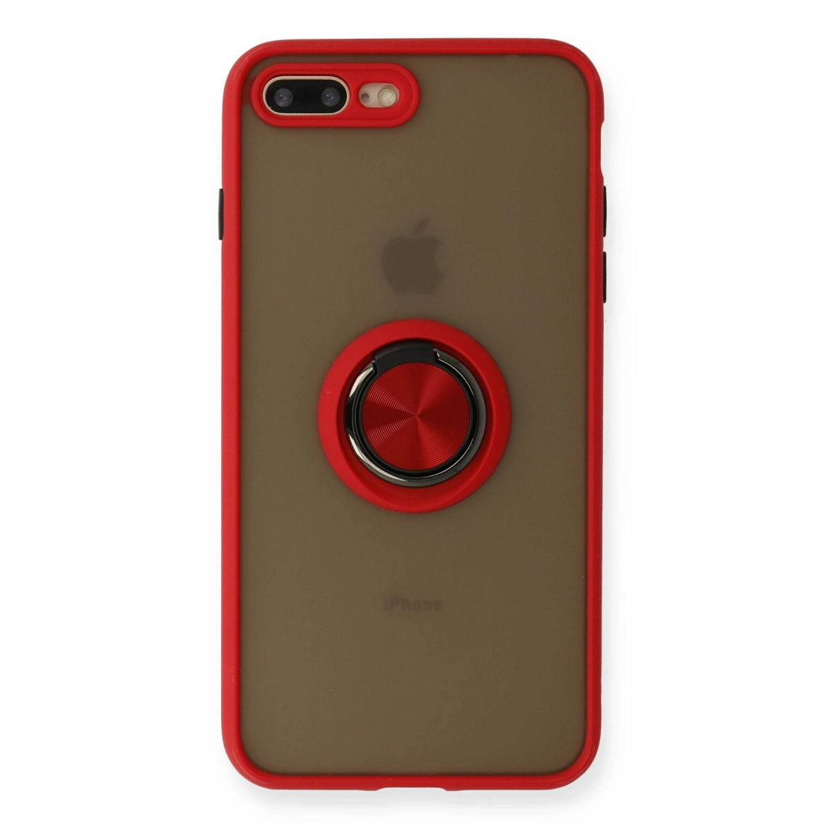Arkada döner halka tutuculu kırmızı iPhone kılıfı.