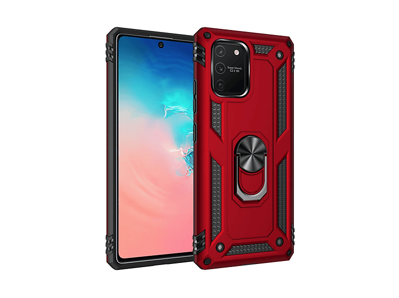 NEWFACE Samsung Galaxy A91 / S10 Lite Uyumlu Sofya Yüzüklü Silikon Kapak Telefon Kılıfı Kırmızı