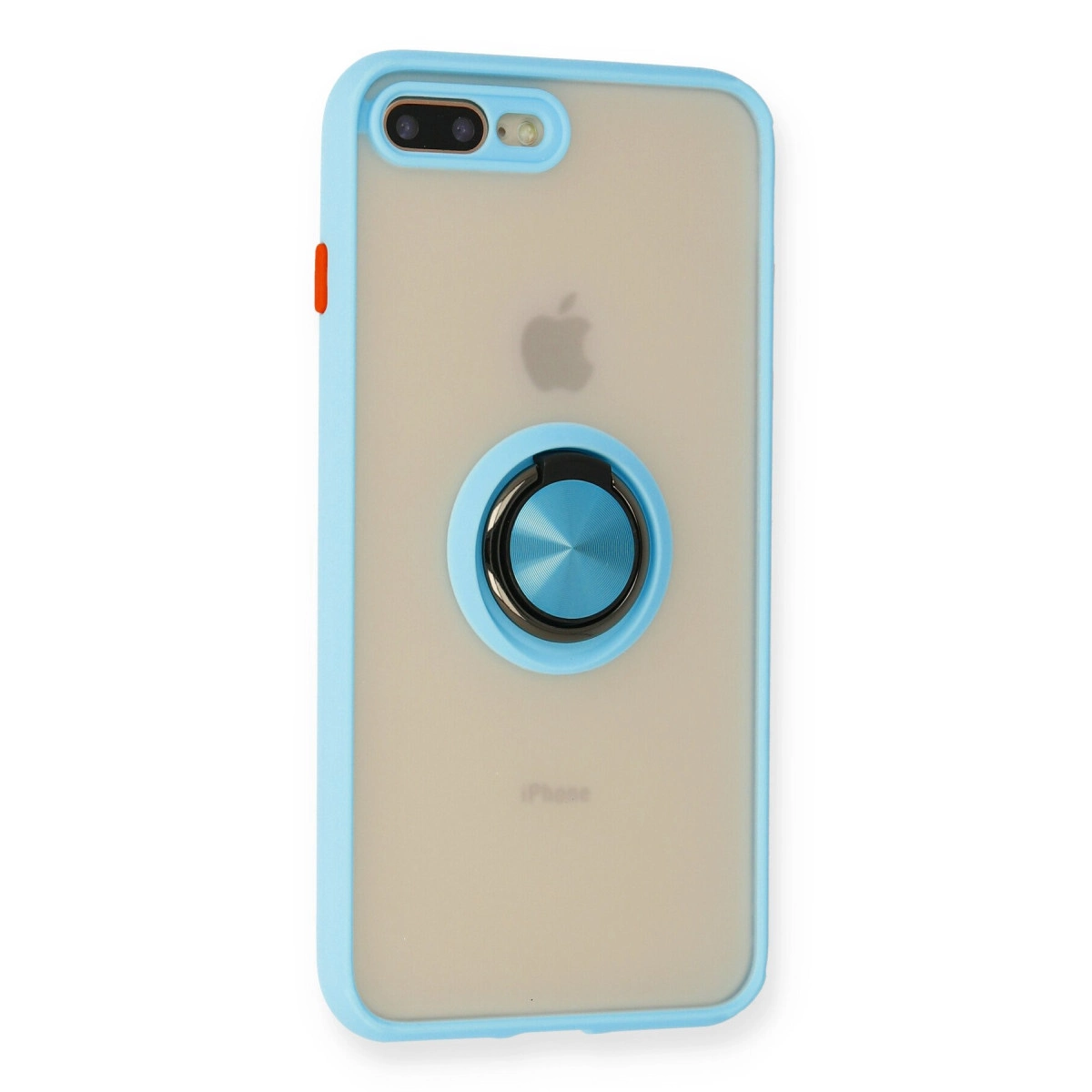 Arkada mavi halka tutuculu açık mavi iPhone kılıfı.