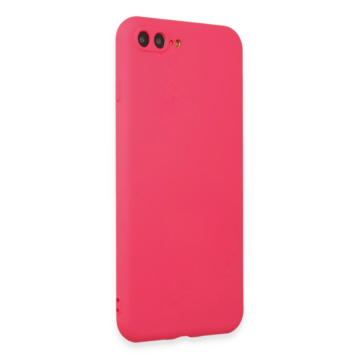 Üstte iki kamera lensi olan parlak pembe telefon kılıfı.
