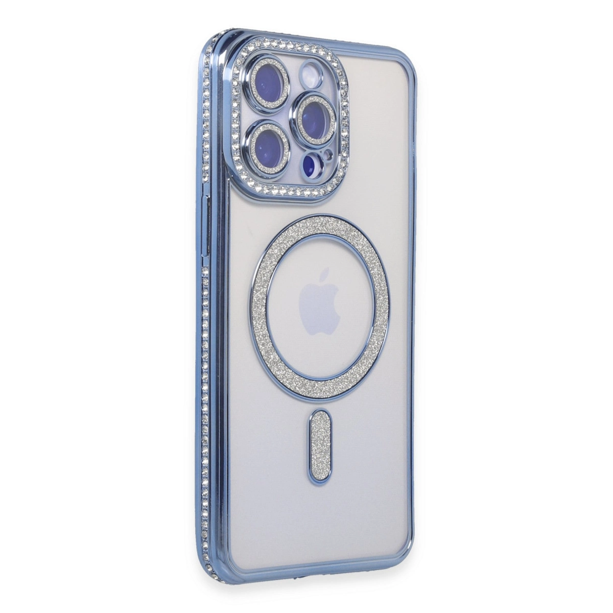 NEWFACE iPhone 15 Pro Uyumlu Joke Simli Magneticsafe Kılıf Telefon Kılıfı Mavi