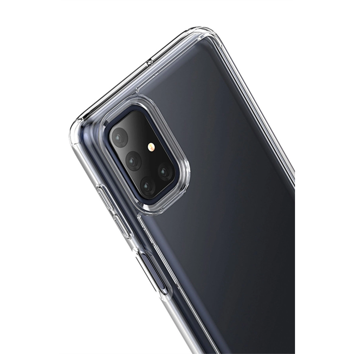 Şeffaf telefon kılıfı, koyu renkli bir akıllı telefonun arkasını kaplar.