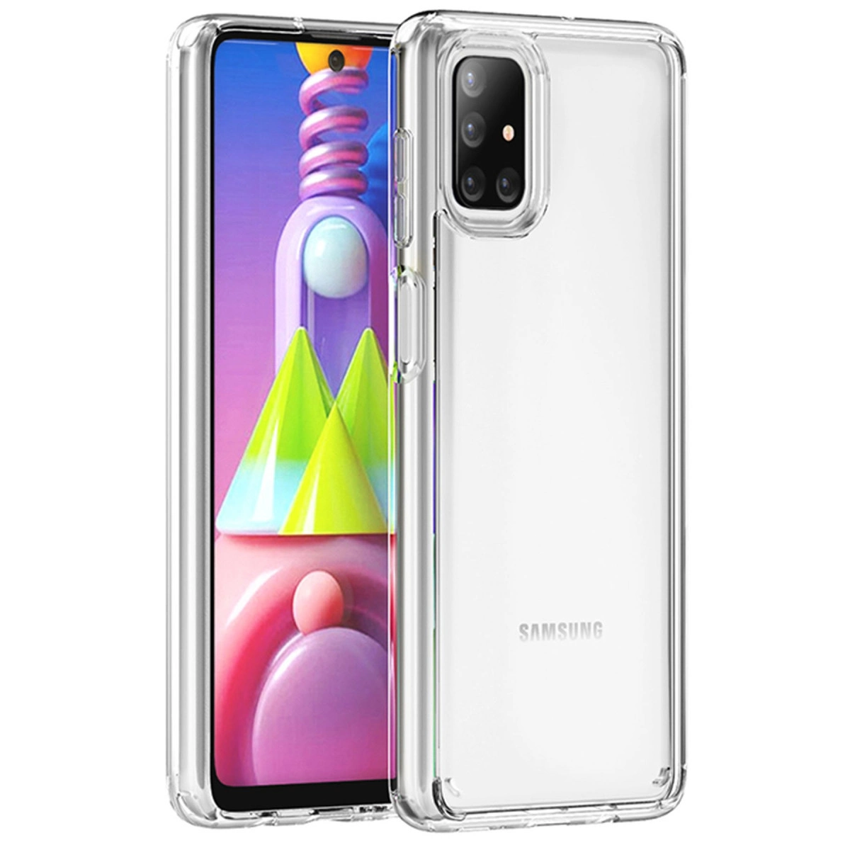 Renkli duvar kağıtlı akıllı telefonda şeffaf telefon kılıfı.