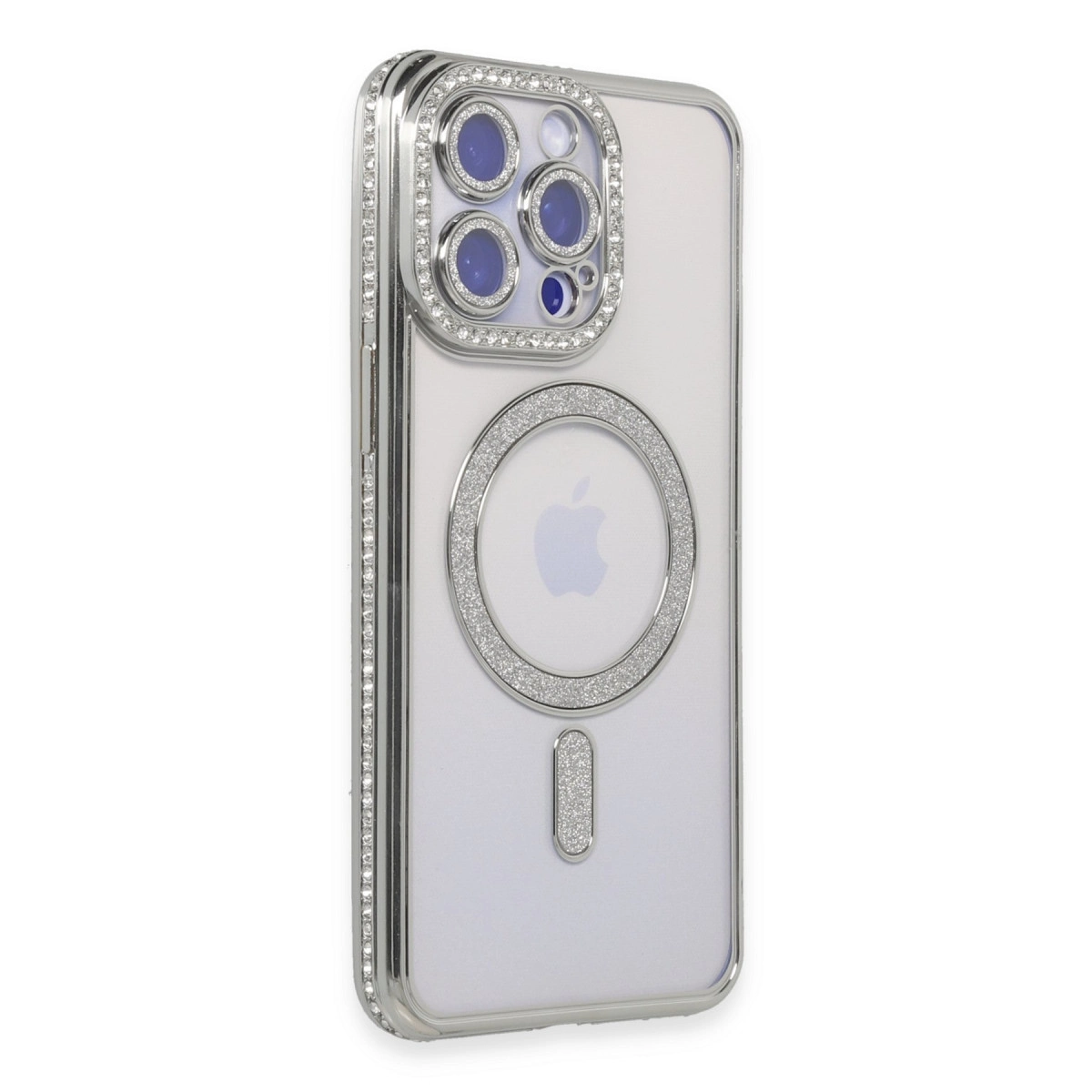 NEWFACE iPhone 15 Pro Uyumlu Joke Simli Magneticsafe Kılıf Telefon Kılıfı Gümüş