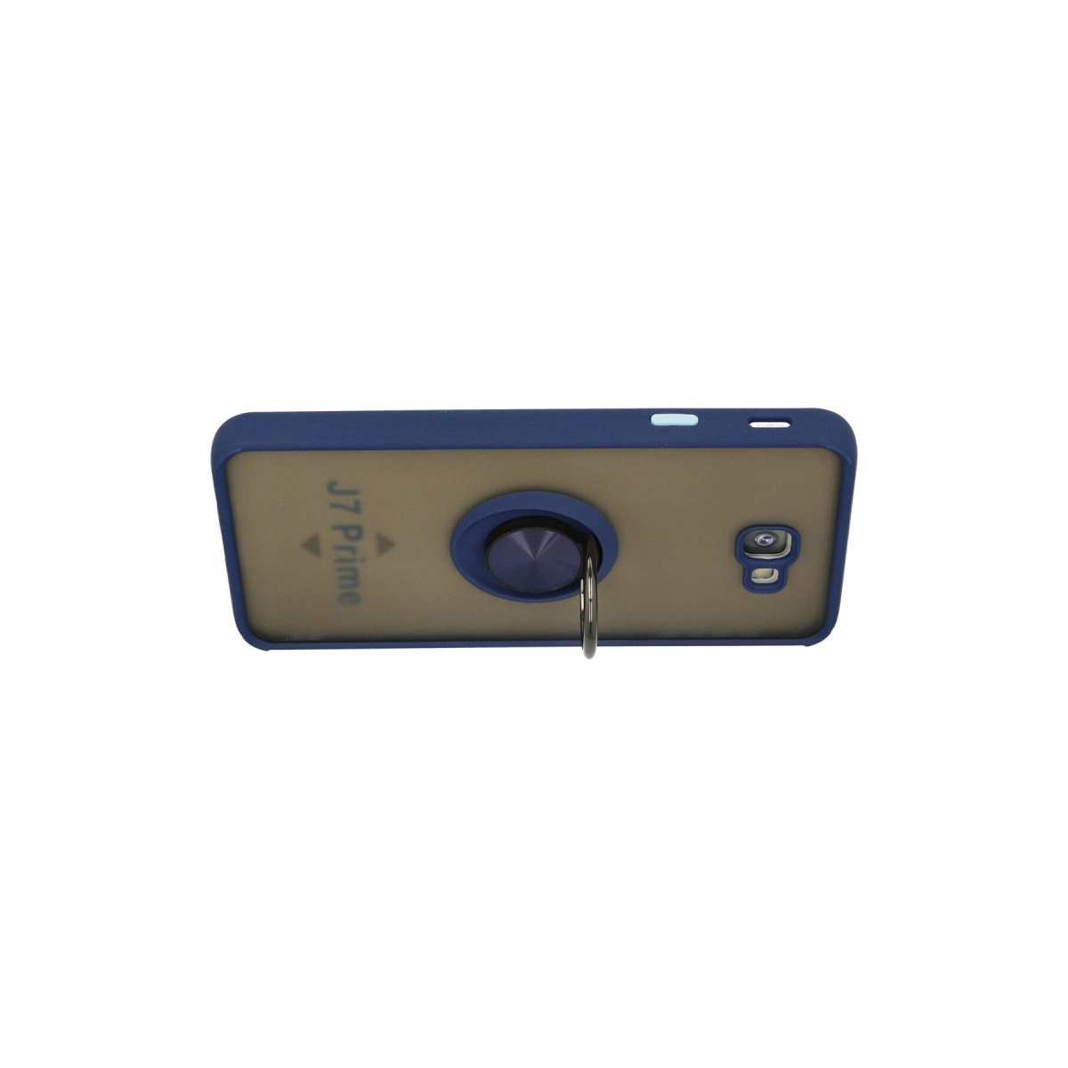 Arkada halka tutuculu mavi telefon kılıfı.