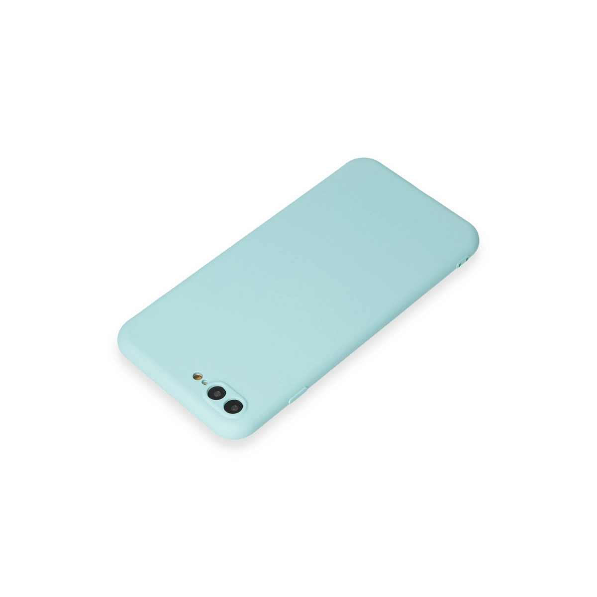 Arkada iki kamera lensi olan açık mavi telefon kılıfı.