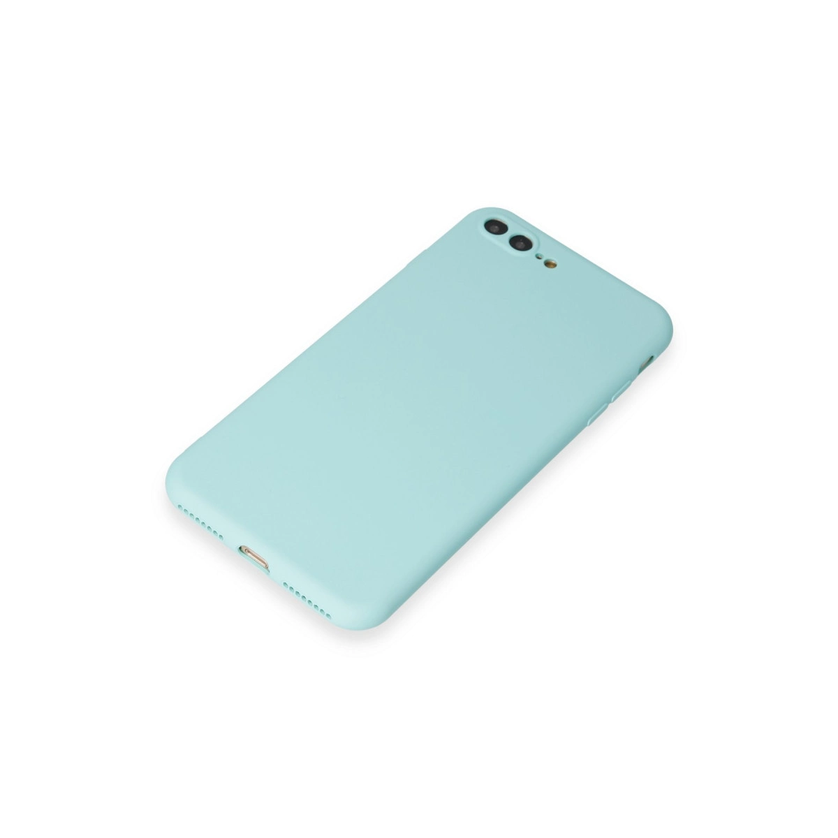 Beyaz arka plan üzerinde açık mavi telefon kılıfı.