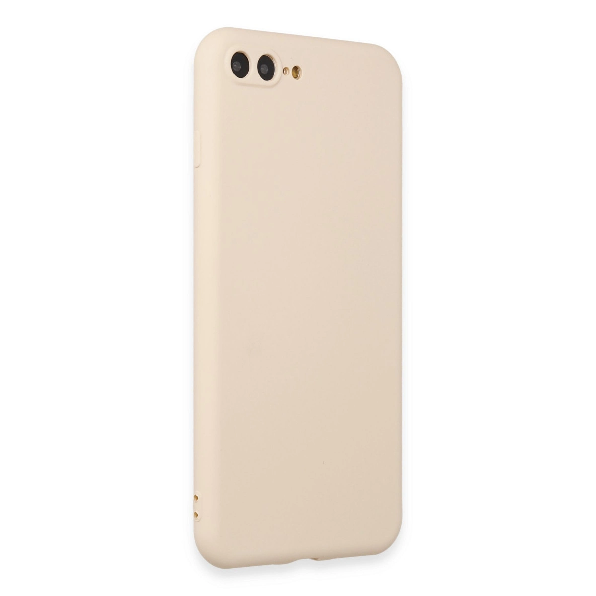 Üstte iki kamera lensli bej bir telefon kılıfı.