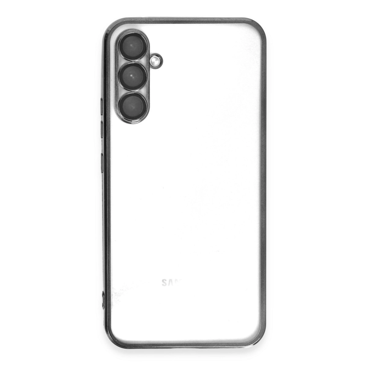 Üç kamera ve flaşlı şeffaf telefon kılıfı.