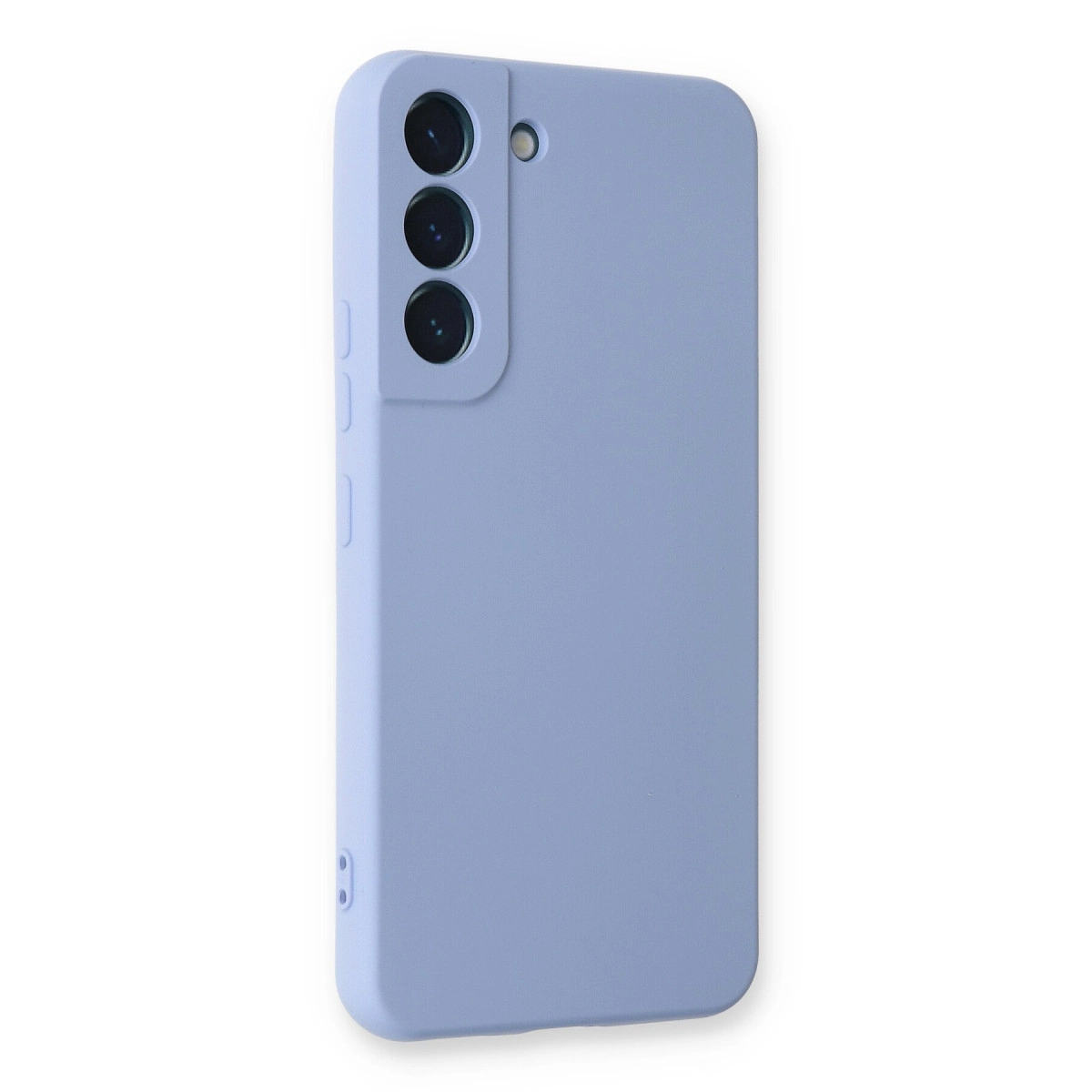 Üç kamera lensli açık mor telefon kılıfı.