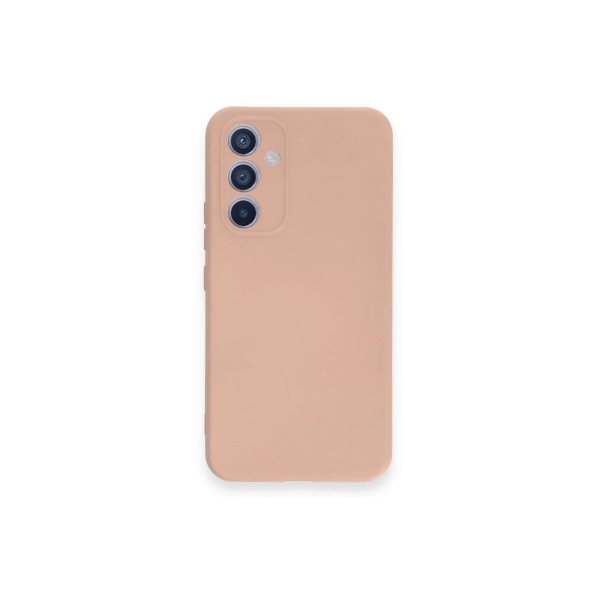 Üçlü kamera kesimli şeftali rengi telefon kılıfı.