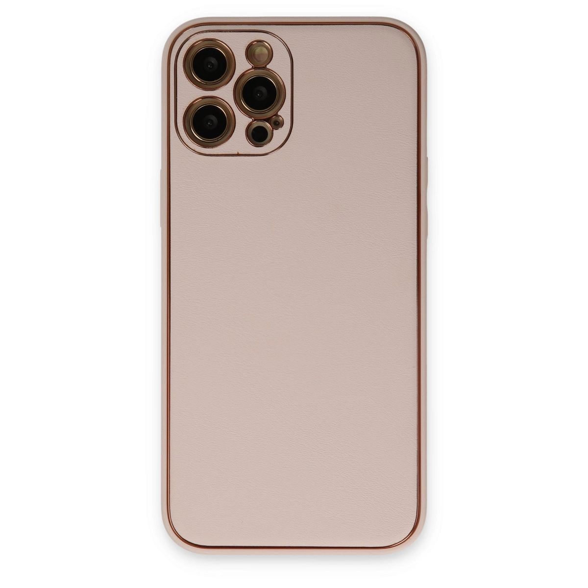 Dört kameralı açık pembe iPhone kılıfının arkası.