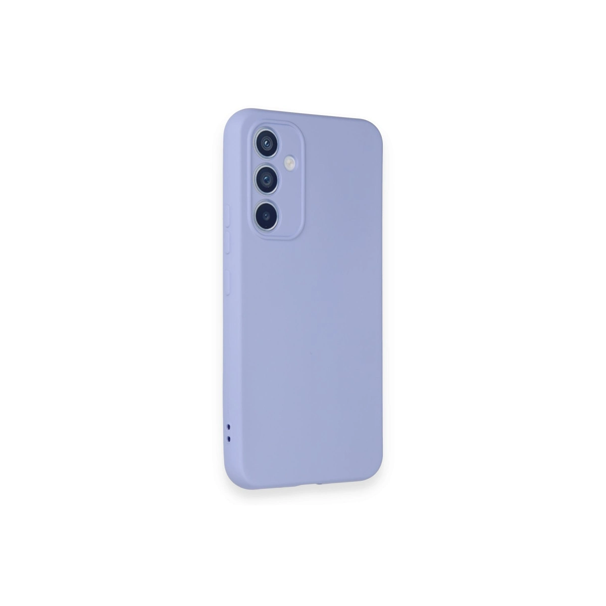 Üç kamera lensli açık mor telefon kılıfı.