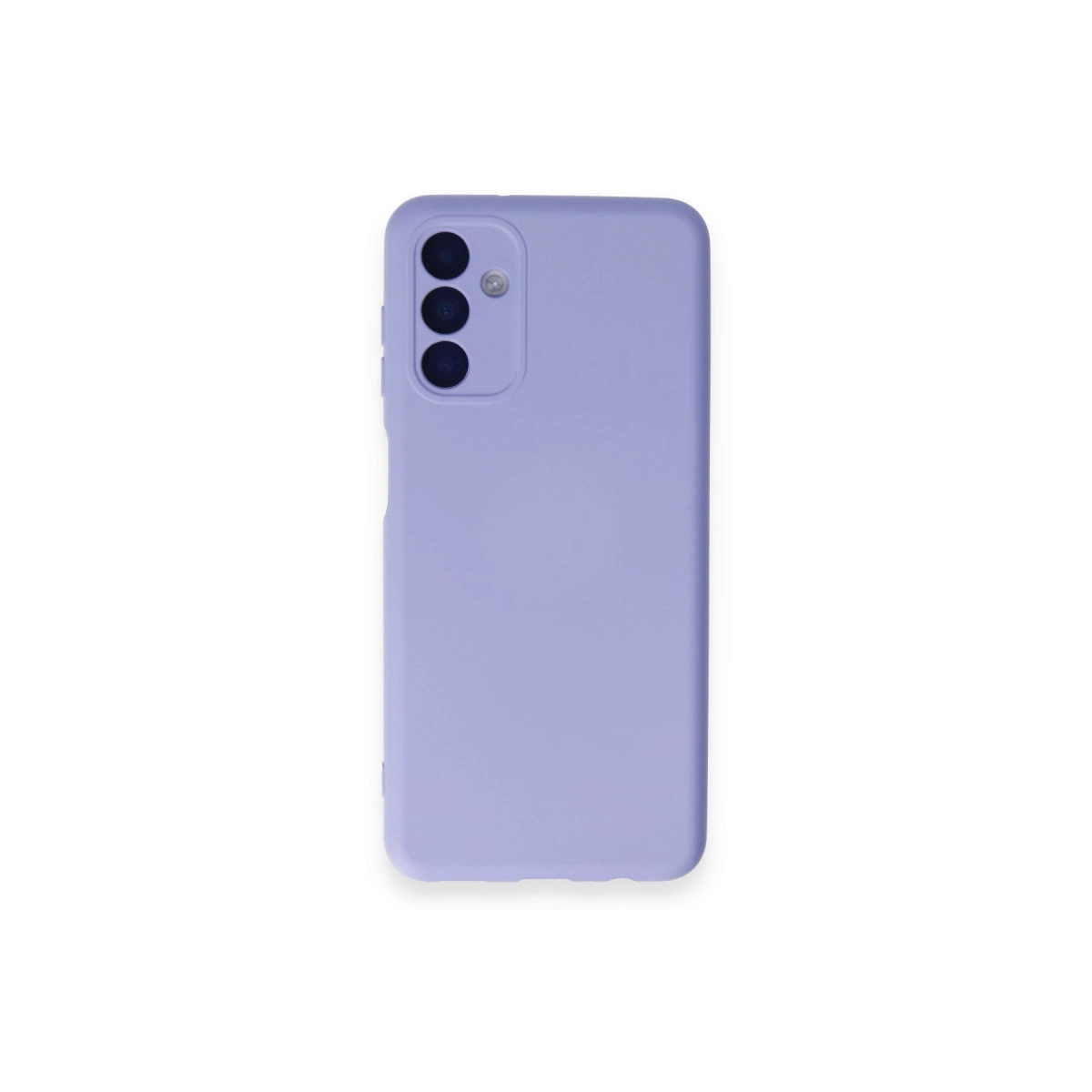 Üçlü kamera düzenine sahip lavanta rengi telefon kılıfı.