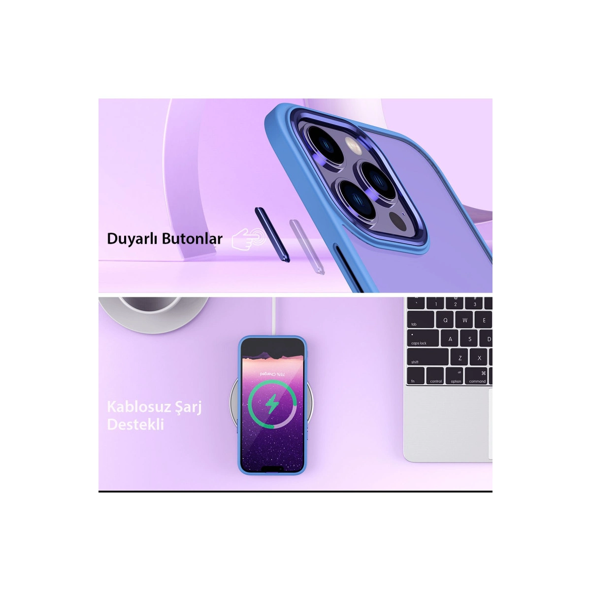 NEWFACE iPhone 14 Pro Max Uyumlu Power Silikon Telefon Kılıfı Mavi