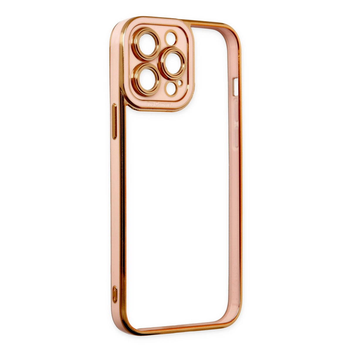 Kamera lensi kesimli rose altın rengi telefon kılıfı.