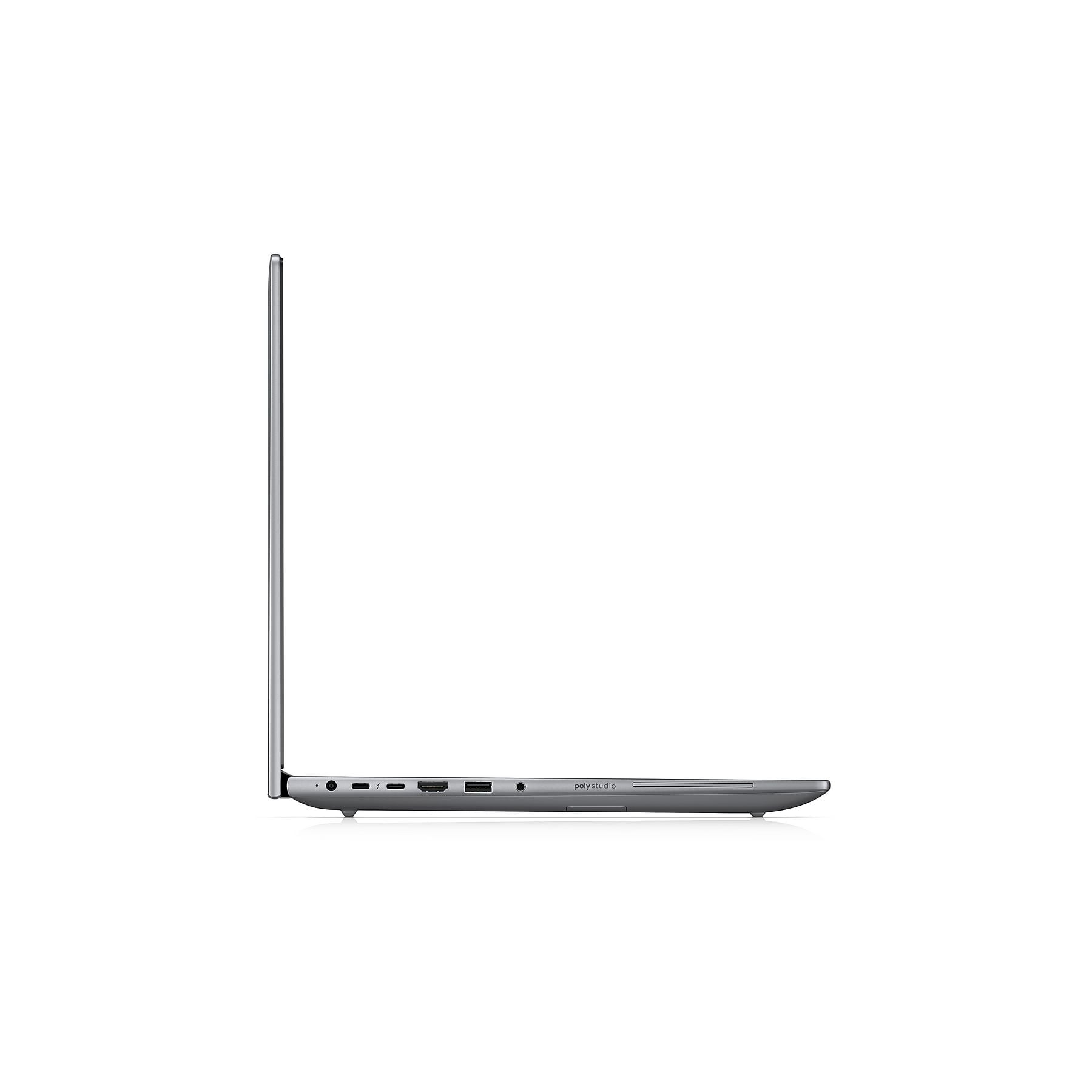 Laptop grigio di profilo con porte sul lato.