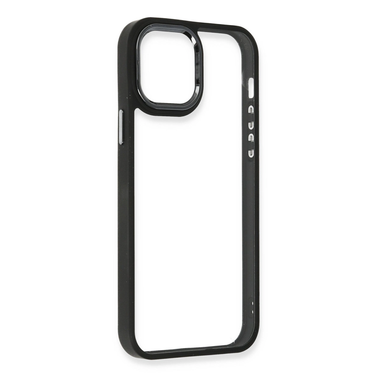 Beyaz arka plan üzerinde şeffaf arkalıklı siyah telefon kılıfı çerçevesi.