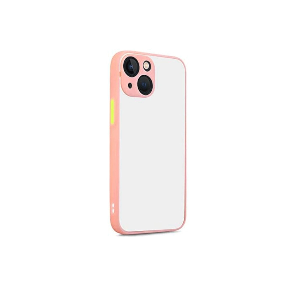 Beyaz arka ve iki kameraya sahip pembe telefon kılıfı.