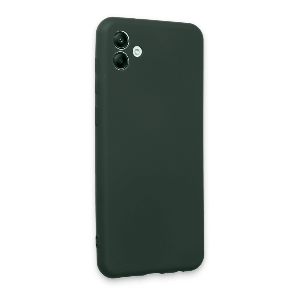 İki kamera lensi ve flaşlı koyu yeşil telefon kılıfı.