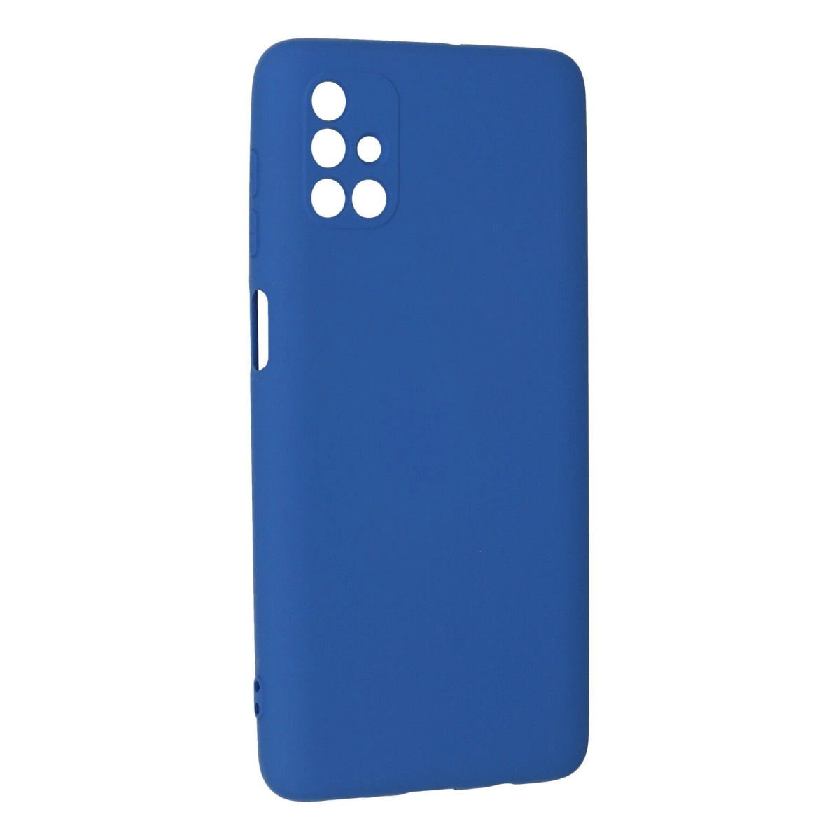 Beyaz arka plan üzerinde kamera kesimli mavi telefon kılıfı.