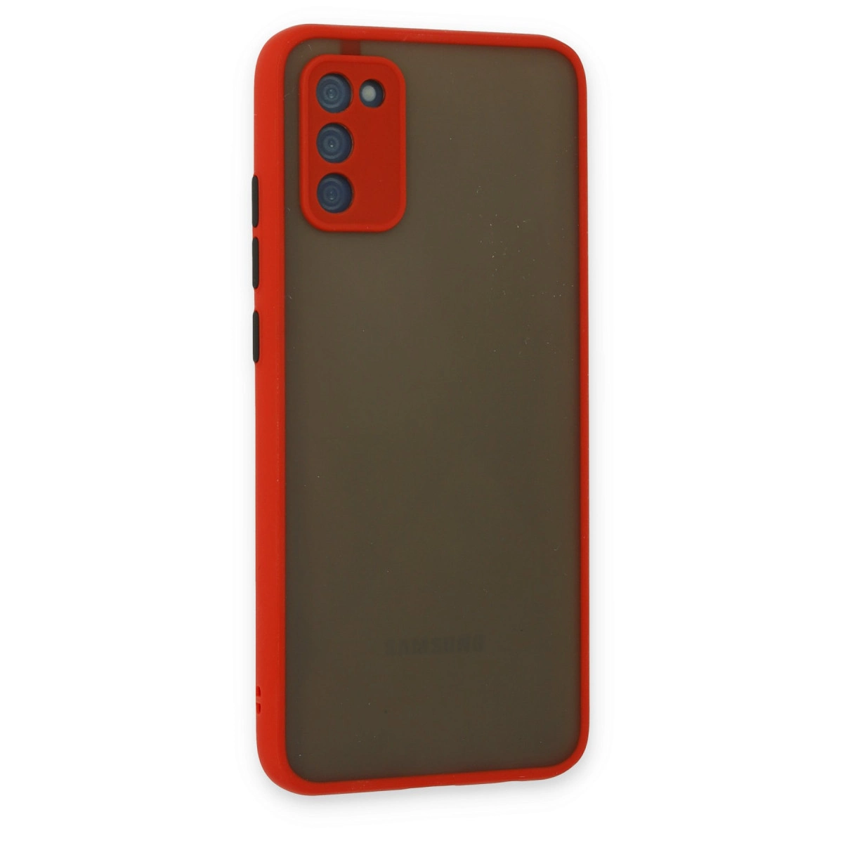 Üç kameralı, kırmızı çerçeveli, dumanlı şeffaf telefon kılıfı.