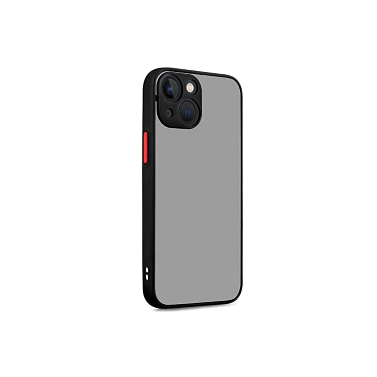Siyah çerçeveli ve kırmızı vurgulu gri telefon kılıfı.