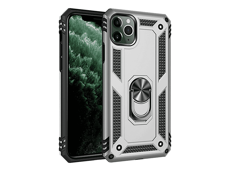 NEWFACE iPhone 11 Pro Max Uyumlu Sofya Yüzüklü Silikon Kapak Telefon Kılıfı Gümüş