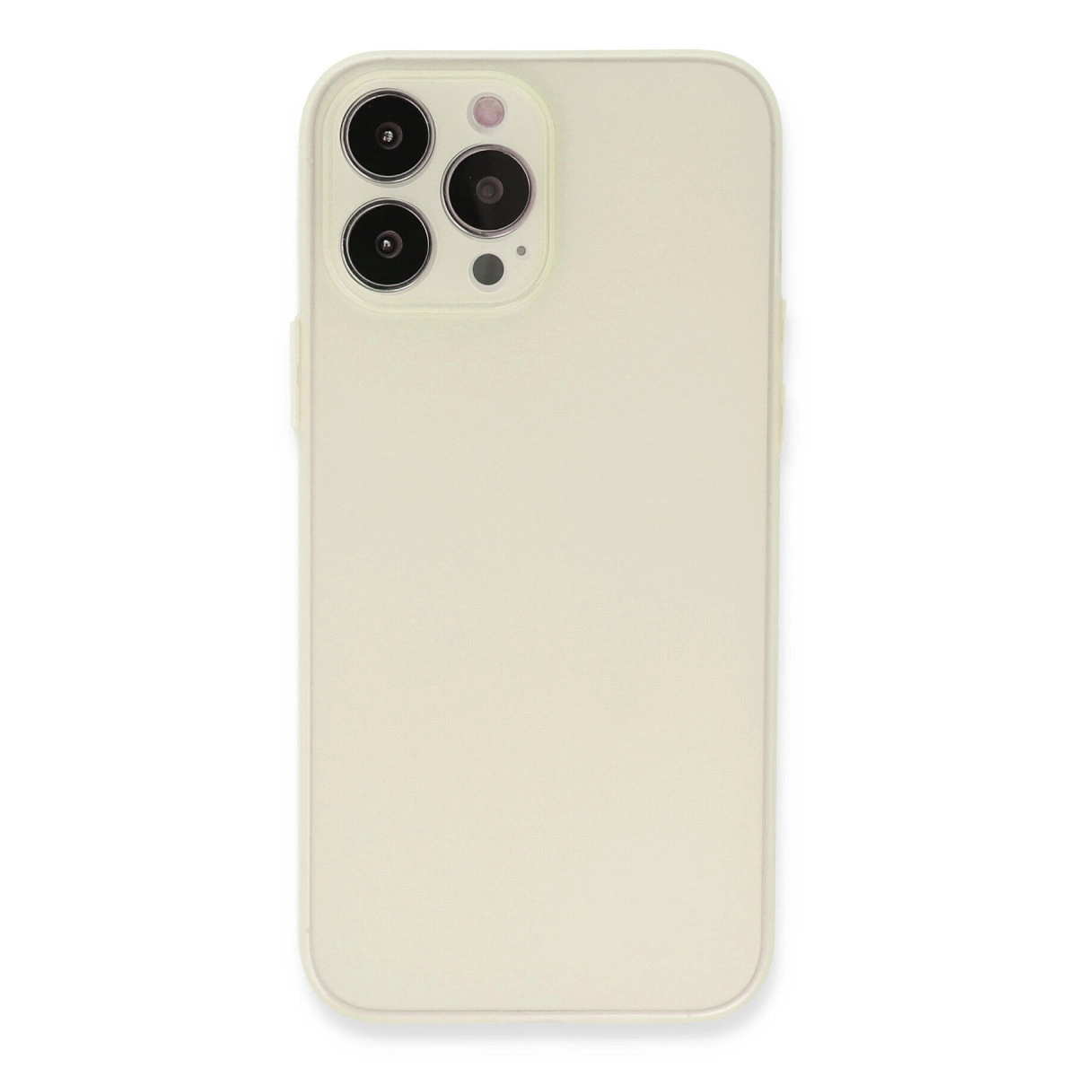 Arkada kamera lens dizilimi olan açık bej telefon kılıfı.