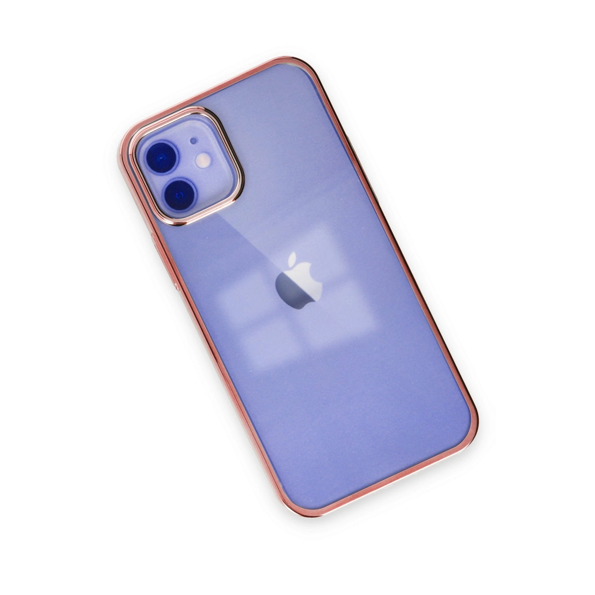 Rose altın kenarlı mor iPhone kılıfı ve çift kamera.