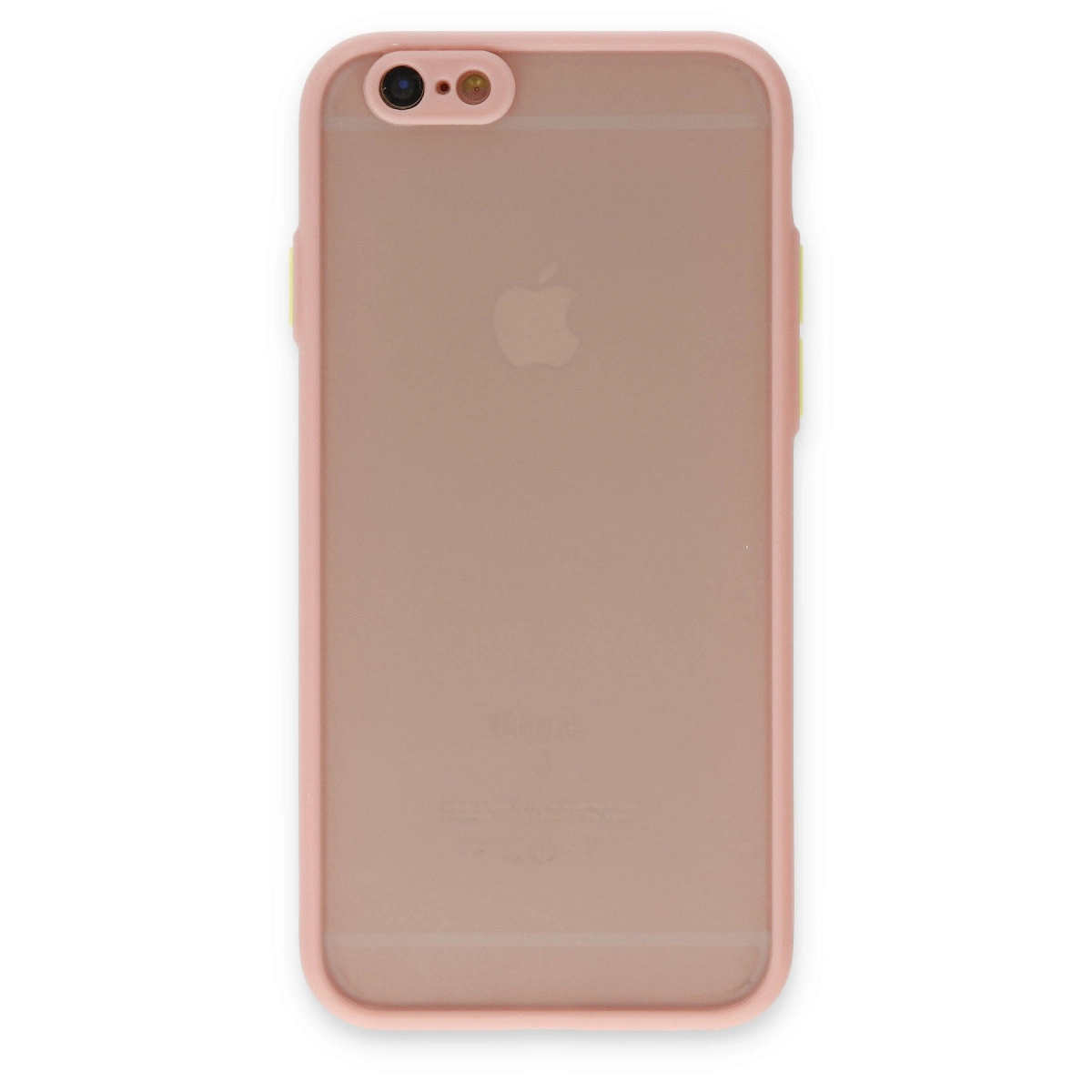 Apple logosu ve kamerası görünen pembe iPhone kılıfı.