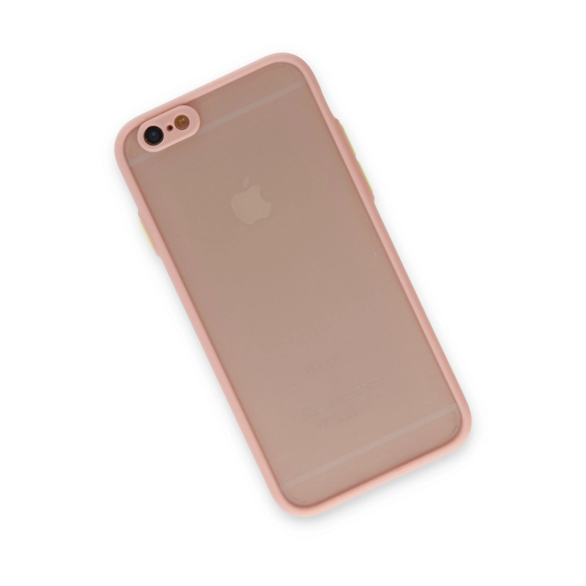 Beyaz arka plan üzerinde yarı saydam arkalı pembe telefon kılıfı.